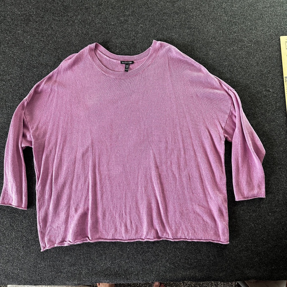 Eileen Fisher Organic Linen Cotton Boxy Knit Sweater Purple Plus Size 3X